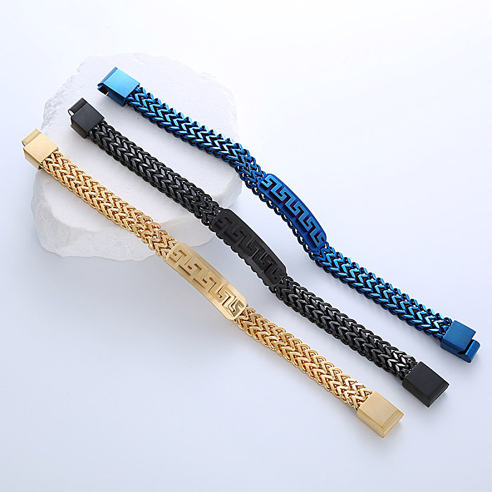 Hip-Hop Punk Roman Style Solid Color Stainless Steel Twist Plating Chain 18K Gold Plated Bracelets