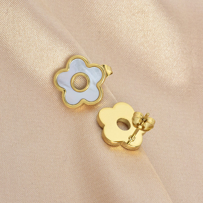 Simple Style Flower Stainless Steel Plating Shell Ear Studs 1 Pair