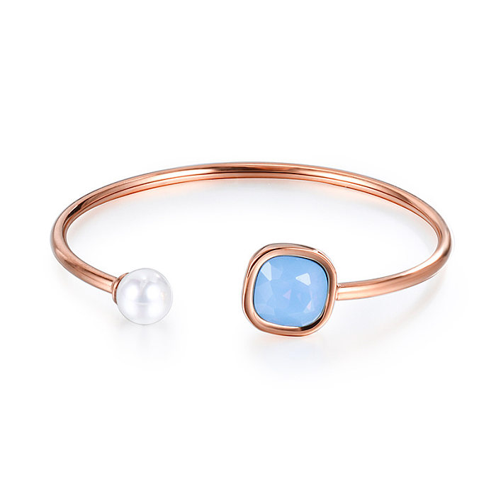 Kalen New Creative Ornament Pearl Blue Zircon Open-Ended Bracelet Girlfriend Girlfriend Gifts Wholesale