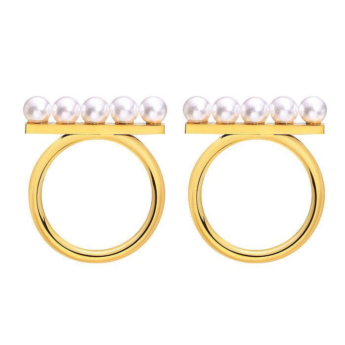1 paire de clous d'oreilles en perles artificielles, Style Simple, cercle en acier inoxydable, incrustation de perles artificielles