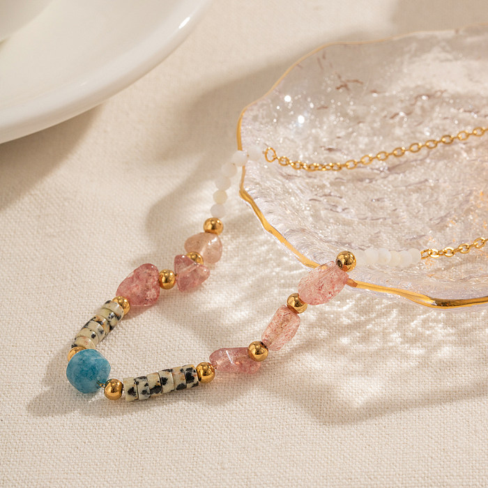 IG Style Schlichter Stil, unregelmäßige Halskette aus Edelstahl mit Perlenbeschichtung und 18 Karat vergoldet