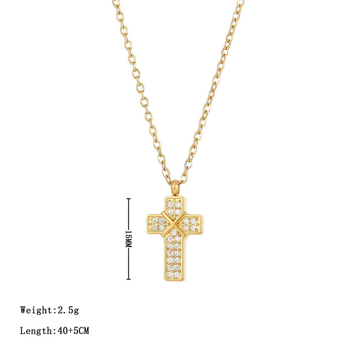 Collier avec pendentif en Zircon plaqué or blanc, Punk Streetwear, croix en acier inoxydable, plaqué or, en vrac