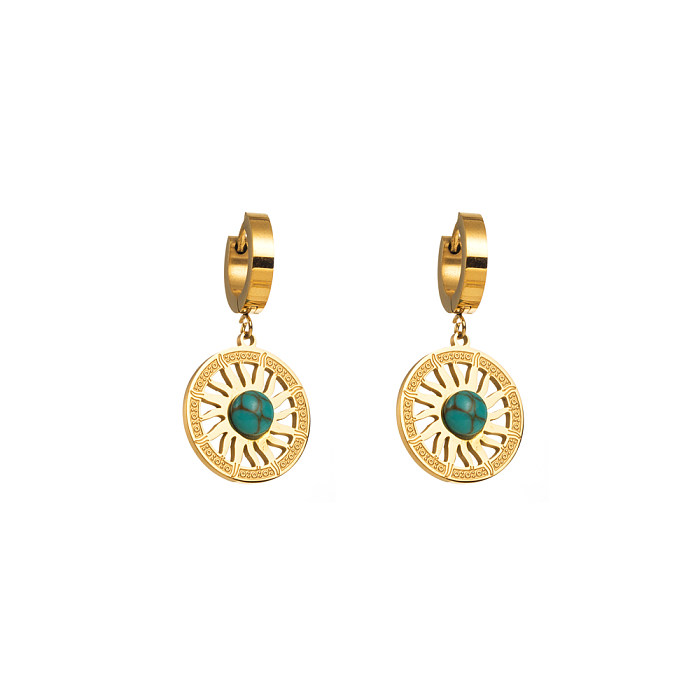 1 Paar elegante Pentagramm-Ohrringe in runder Herzform mit Inlay aus Edelstahl, Strasssteinen, vergoldet