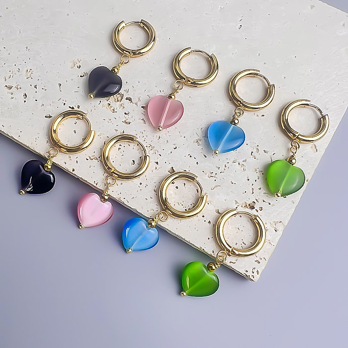1 Paar herzförmige Opal-Ohrringe aus Edelstahl im französischen Stil