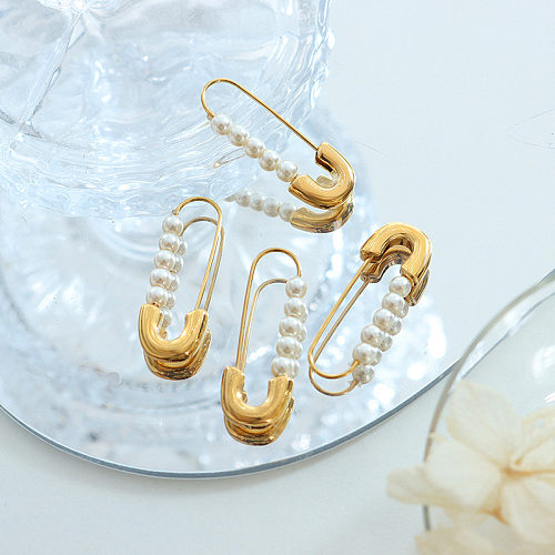 Modische geometrische Ohrringe aus Edelstahl mit künstlichen Perlen, 1 Paar
