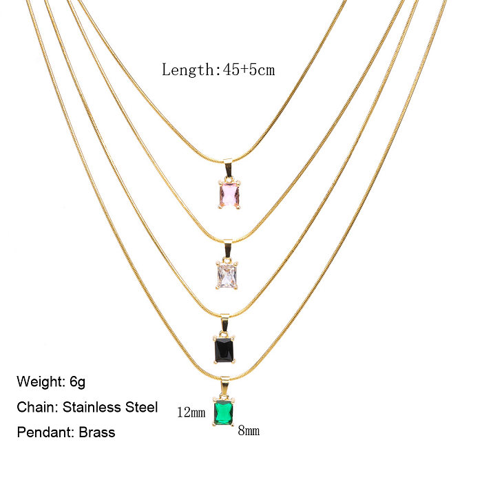 Einfache Halskette mit geometrischem Edelstahl-Inlay und Zirkon-Anhänger, 1 Stück