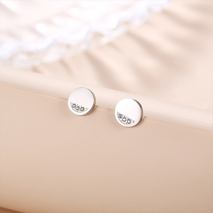 1 Pair Simple Style Round Polishing Inlay Stainless Steel  Zircon Ear Studs