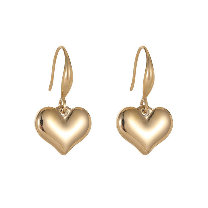 Modische neue herzförmige einfache Ohrhaken aus massivem 14-Karat-Gold-Edelstahl