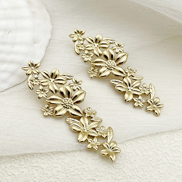 1 Pair Lady Flower Stainless Steel  Metal Plating Gold Plated Ear Studs
