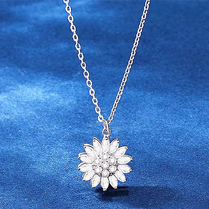 Fashion Simple Style Flower Stainless Steel Plating Flowers Zircon Necklace