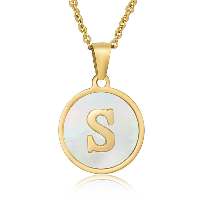 Simple Style Round Letter Stainless Steel  Pendant Necklace Gold Plated Shell Stainless Steel  Necklaces