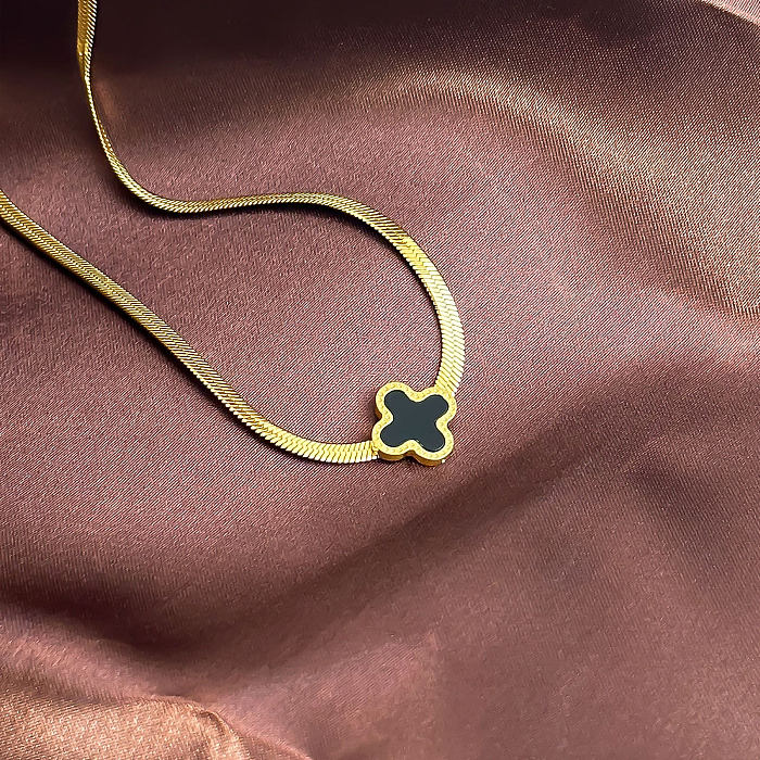 Retro Lady Vierblättriges Kleeblatt, quadratische herzförmige Edelstahl-Inlay-Muschel-Halskette