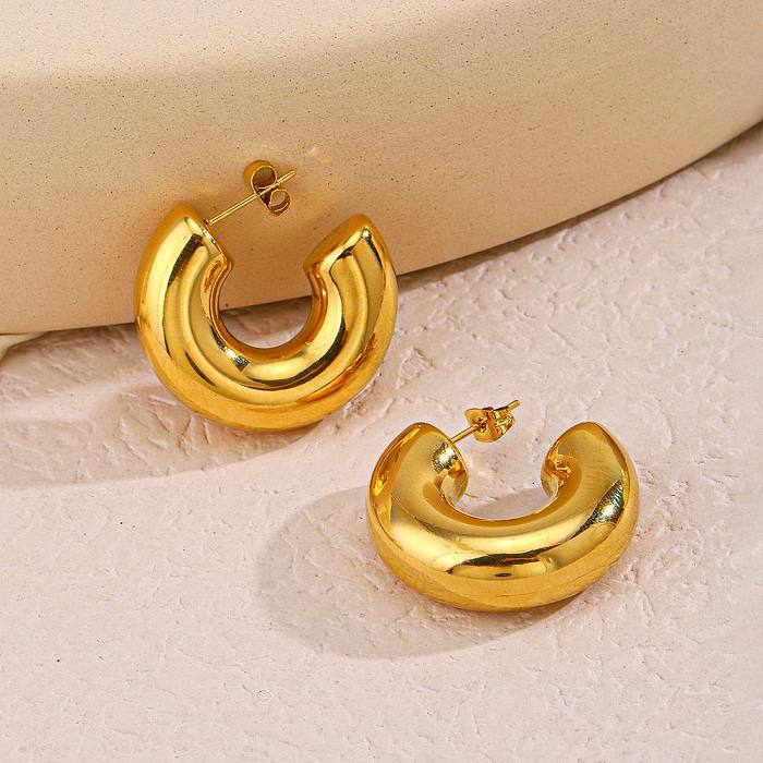 1 Pair Casual Hip-Hop C Shape Plating Stainless Steel  18K Gold Plated Ear Studs
