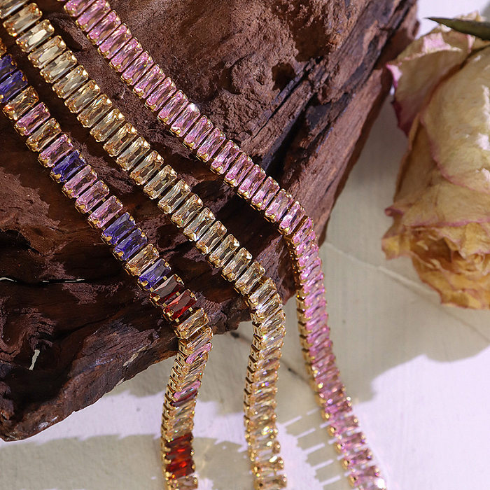 Collier et Bracelet incrustés de diamants et de Zircon, couleur unie, rétro, bijoux en acier inoxydable
