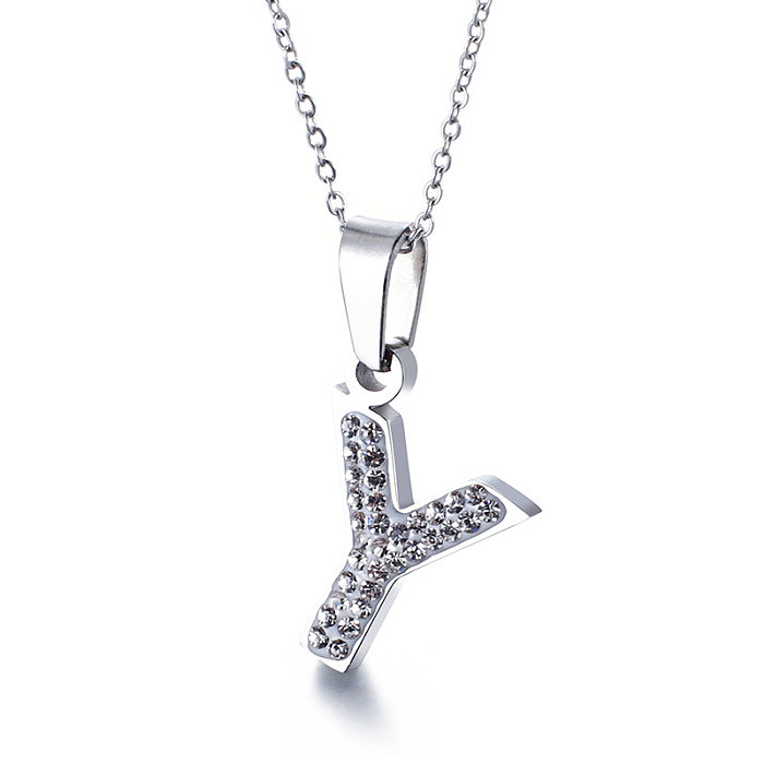 Nuevo collar femenino lleno de diamantes 26 letras en inglés collar de acero inoxidable al por mayor