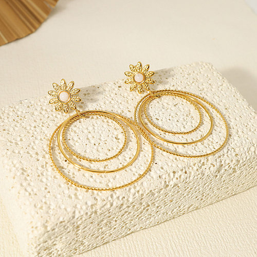 1 paire de boucles d'oreilles pendantes en acier inoxydable, style streetwear basique et élégant, placage circulaire