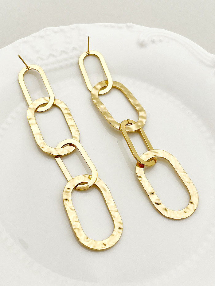 Boucles d'oreilles pendantes en acier inoxydable plaqué or, 1 paire, Streetwear élégant, ovale, polissage