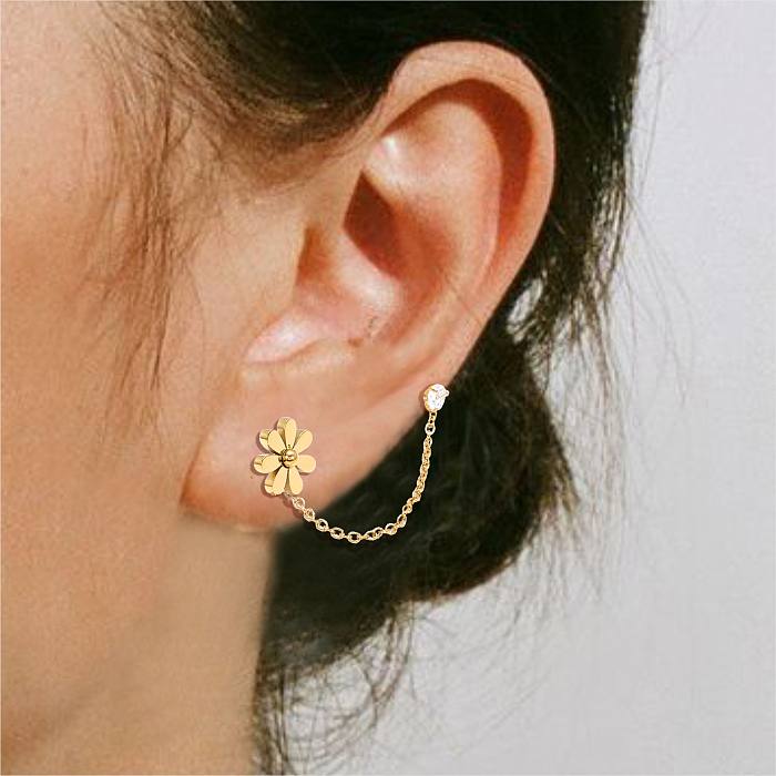 1 Piece Elegant Commute Flower Plating Stainless Steel  14K Gold Plated Ear Studs