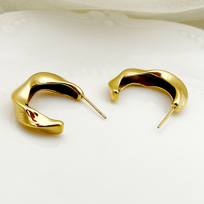 1 Paar einfache Retro-Ohrstecker in C-Form mit Spiralstreifen-Beschichtung aus Edelstahl, vergoldet