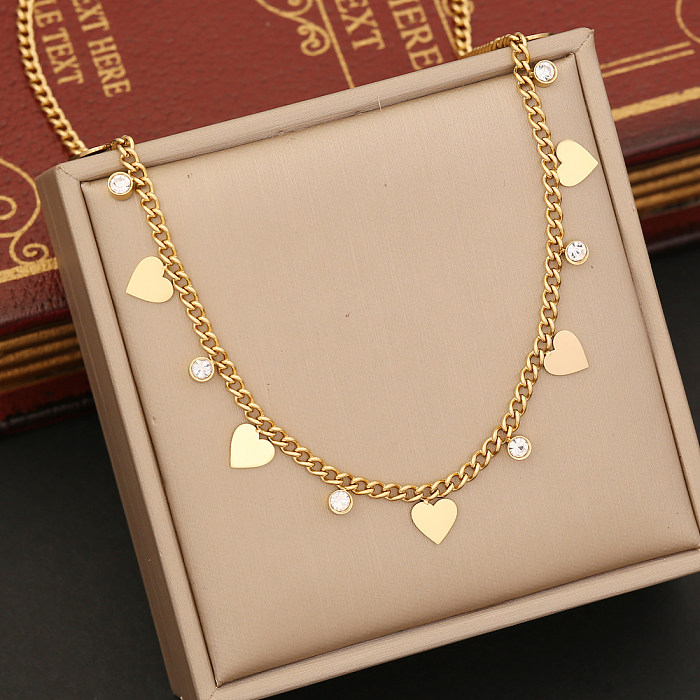 Fashion Heart Shape Flower Butterfly Stainless Steel  Plating Hollow Out Inlay Zircon Necklace