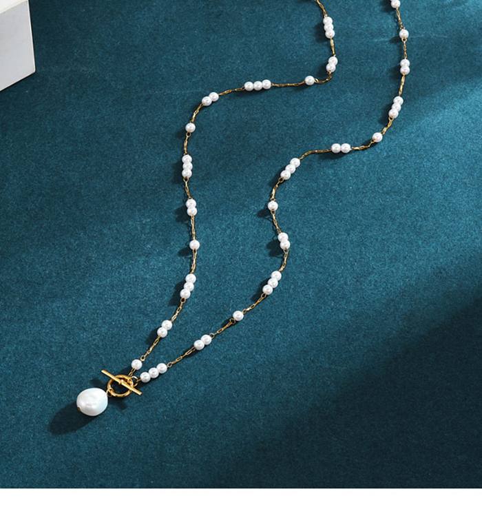 Schlichte Halskette mit runder Perle, Edelstahlbeschichtung und 18-Karat-Vergoldung