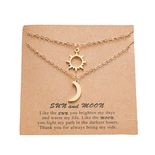 Gold Sun Moon Stainless Steel  Clavicle Chain European And American Couple Card Necklace