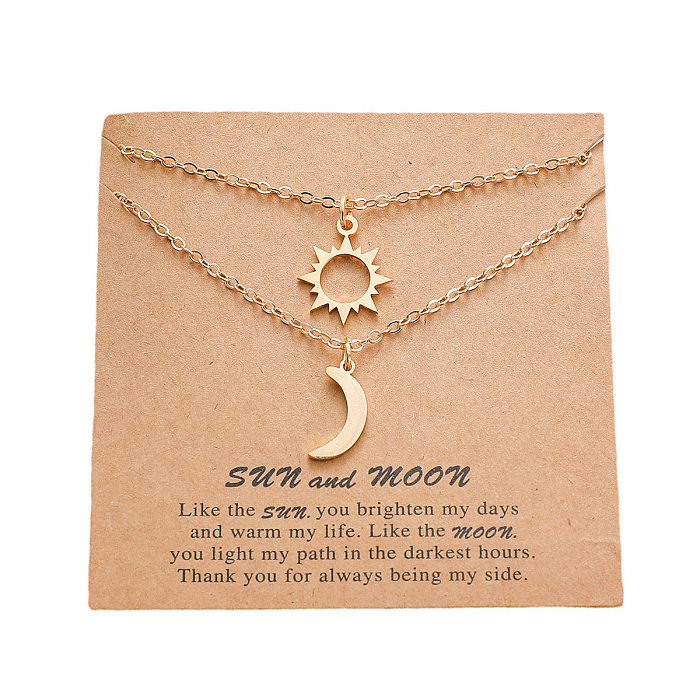 Goldene Sonne-Mond-Edelstahl-Schlüsselbeinkette, europäische und amerikanische Paarkarten-Halskette