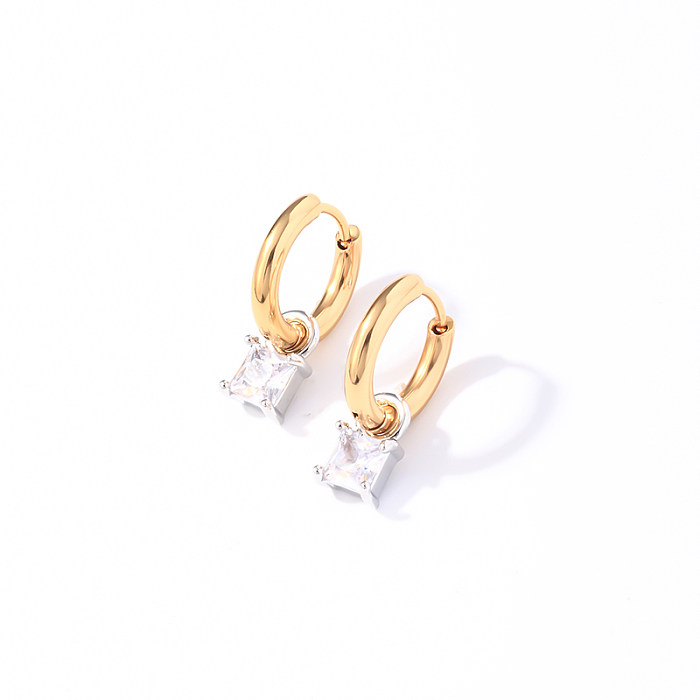 1 Pair Simple Style Shiny Square Plating Inlay Stainless Steel  Zircon Drop Earrings