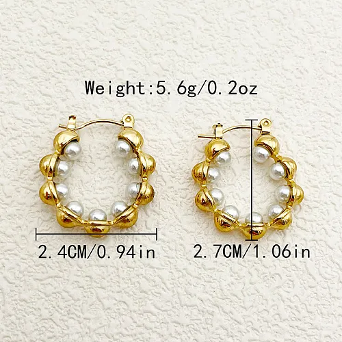 1 Pair Elegant Vintage Style U Shape Plating Inlay Stainless Steel  Pearl Gold Plated Earrings