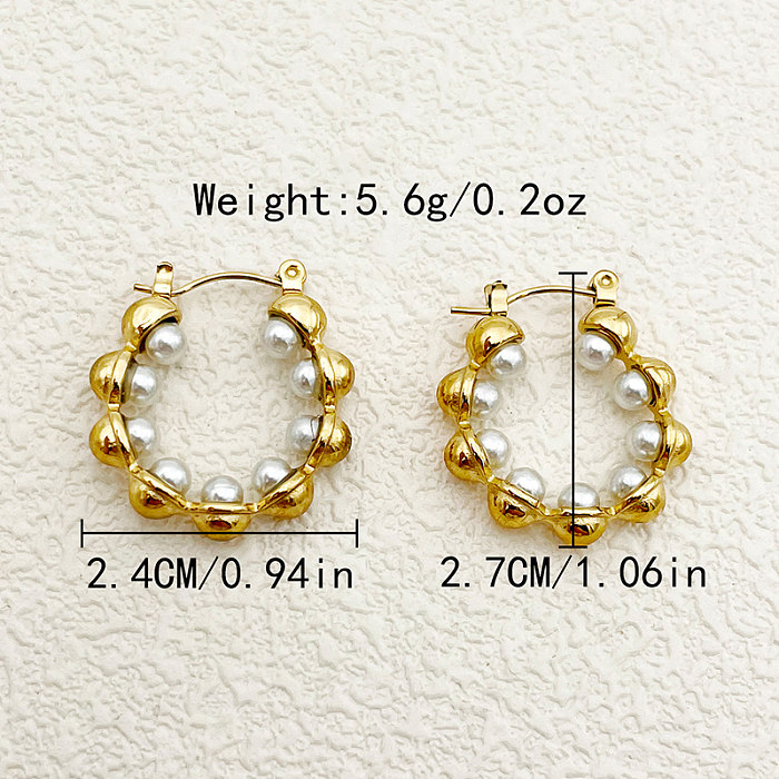 1 Paar elegante U-förmige Überzug-Inlay-Ohrringe aus Edelstahl im Vintage-Stil mit Perlenvergoldung