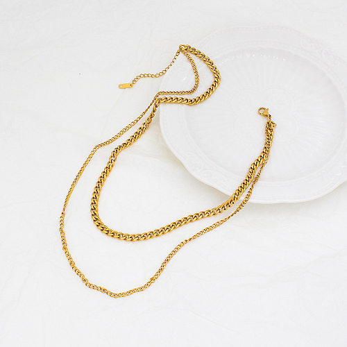 Retro Geometric Stainless Steel Plating Layered Necklaces