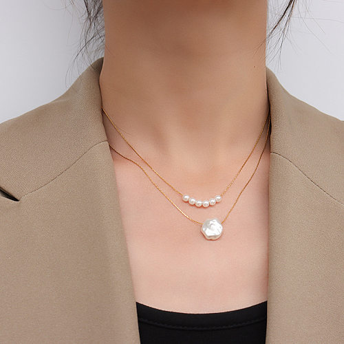 Barocke unregelmäßige Perlen-Schlüsselbein-Halskette, Edelstahl-Halskette