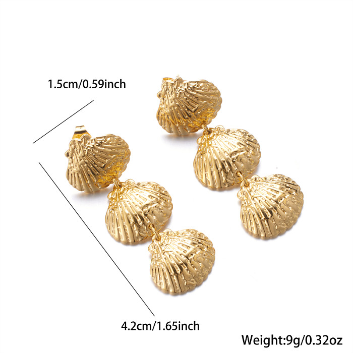 1 Pair Simple Style Shell Plating Stainless Steel  18K Gold Plated Drop Earrings