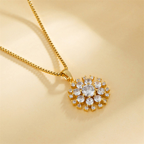 Sweet Snowflake Stainless Steel  Inlay Artificial Diamond Pendant Necklace