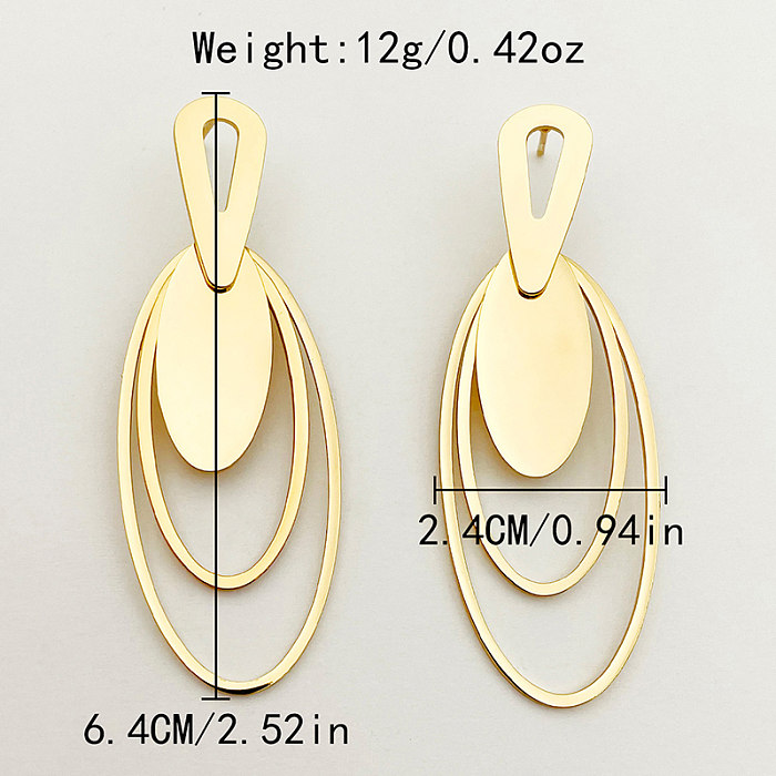 1 Pair Elegant Roman Style Oval Plating Hollow Out Stainless Steel  Gold Plated Drop Earrings