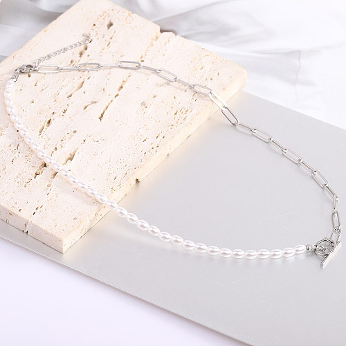 Simple Style Solid Color Stainless Steel Beaded Pendant Necklace