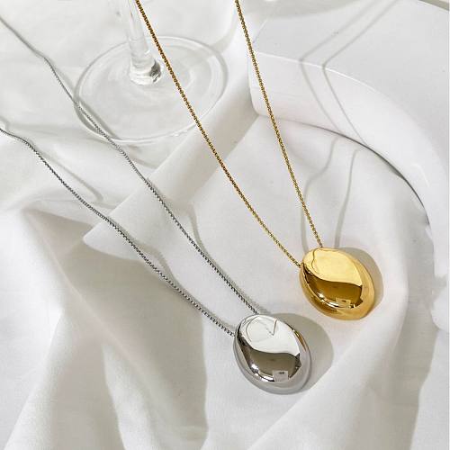 Einfache Halskette mit ovalem Anhänger aus Edelstahl im schlichten Stil in großen Mengen