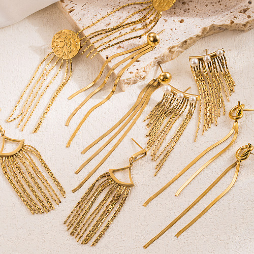 Pendientes colgantes chapados en oro de 1K con incrustaciones de cadena chapada en Color sólido, borla redonda elegante y lujosa, 18 par