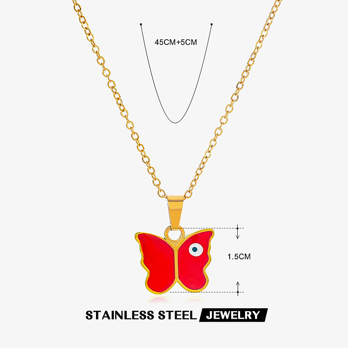 Streetwear Teufelsauge Schmetterling Halskette aus Edelstahl mit Emaille-Beschichtung und 18 Karat vergoldet