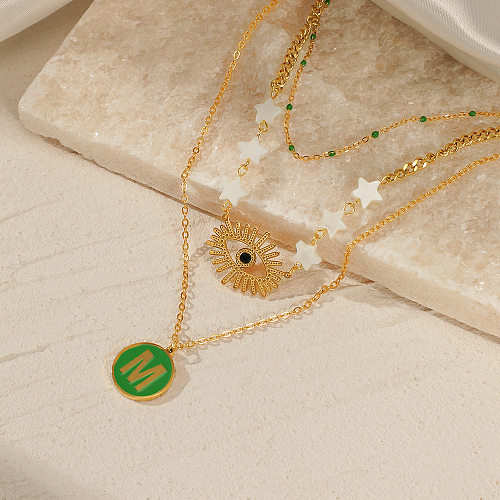 Fashion Letter Devil'S Eye Stainless Steel  Plating Rhinestones Layered Necklaces