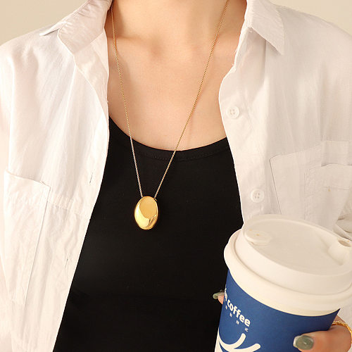 Simple Retro Geometric Oval Pendant Stainless Steel Gold-plated Long Necklace