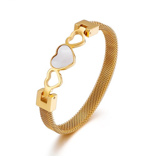 Bracelet en acier inoxydable en forme de coeur à coquille creuse, vente en gros de bijoux
