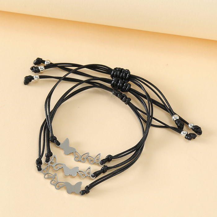 MAMA Ensemble de 3 bracelets ajourés en corde en acier inoxydable avec papillon de style simple