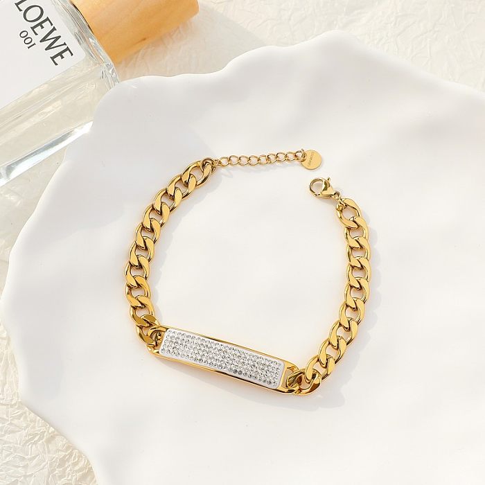 Modern Style Simple Style Pentagram Letter Stainless Steel Gold Plated Zircon Bracelets In Bulk