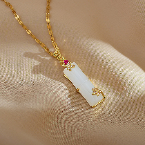 Elegant Lady Geometric Stainless Steel Copper Inlay Zircon Pendant Necklace