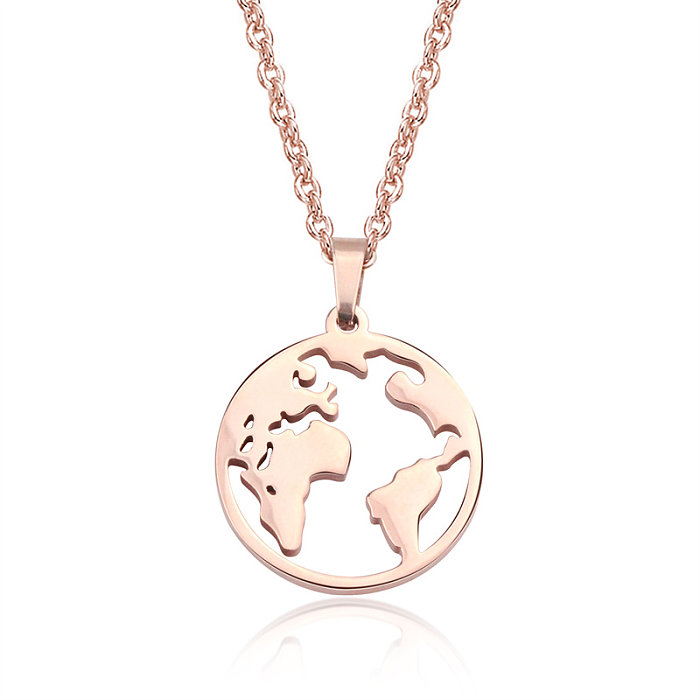 Casual Simple Style Classic Style Map Stainless Steel  Stainless Steel Polishing Plating Hollow Out Rose Gold Plated Pendant Necklace