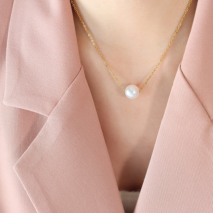 Collar con colgante de acero inoxidable con perlas de imitación de color sólido a la moda, 1 pieza