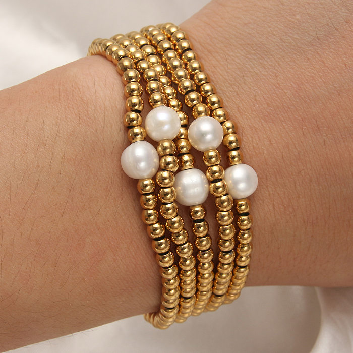 Bracelets plaqués or 18 carats en acier inoxydable avec bloc de couleur géométrique de style vintage