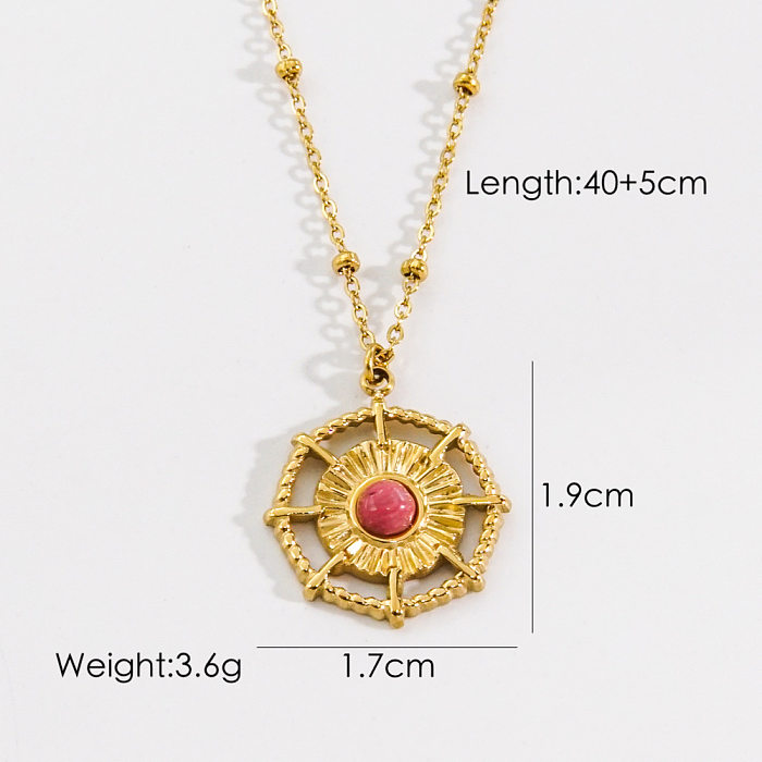 Retro Cross Square Oval Stainless Steel Inlay Natural Stone Shell Zircon Pendant Necklace