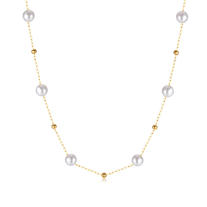 Schlichte Halskette aus Edelstahl mit Perlen